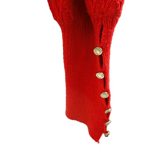 Lilly Pulitzer Jacquetta Sweater Ruby Red XL Puff Sleeve Gold Button Cuff - Picture 3 of 7